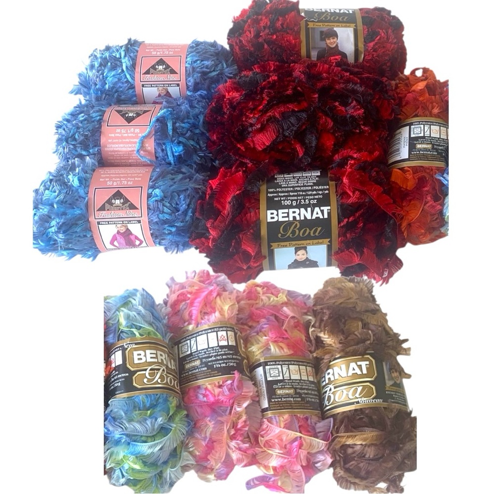 NWT BERNAT Boa + PHENTEX Mix Color Scarf Knit Yarn Lot of 11 + pattern